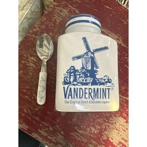 Vandermint Original Chocolate Liqueur Jar Lidded and Spoon Set Dutch Windmill